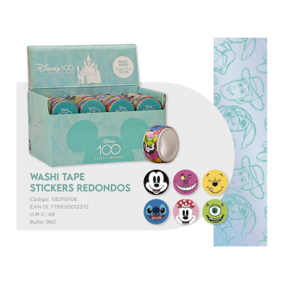 Cinta Washi Tape Stickers Redondos Disney 100 Años - Imagen 2