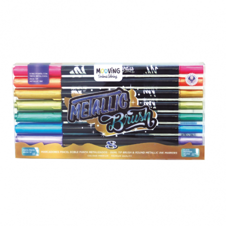 Marcador Long Doble Punta Pincel Metalizados X 8 Colores