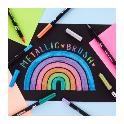 Marcador Long Doble Punta Pincel Metalizados X 8 Colores - Imagen 3