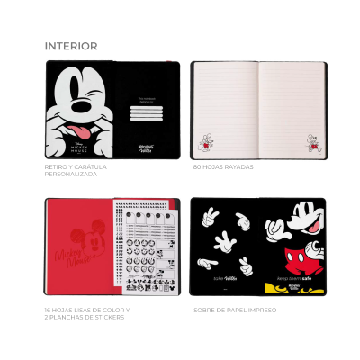 Mooving Notes Tapa Dura Mickey Mouse  96 Hjs 90 Grs A5 - Imagen 3