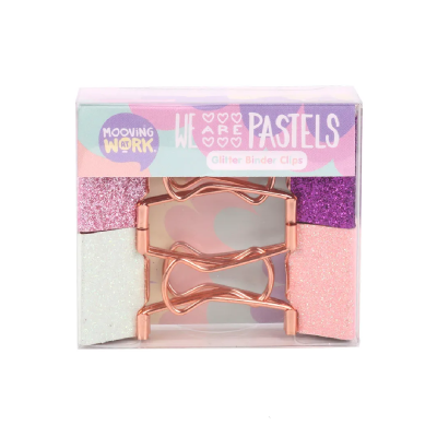 Binder Clips Glitter Pastel 33 Mm X 4 Colores