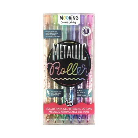 Roller Metallic Tinta Gel Retráctil X 6 Colores