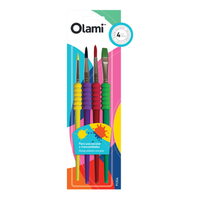 Blister Pinceles Con Grip De Colores X 4 Unidades