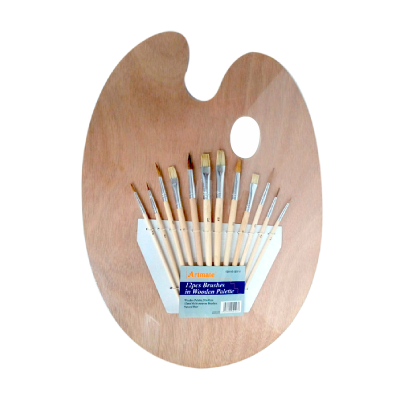 Set Paleta De Madera 30 X 40 + 12 Pinceles
