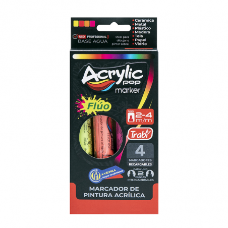 Marcador Acrylic Pop 2 - 4 Mm X 4 Colores Fluo