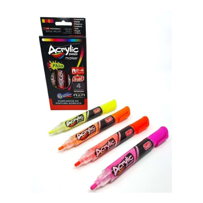 Marcador Acrylic Pop 2 - 4 Mm X 4 Colores Fluo - Imagen 3