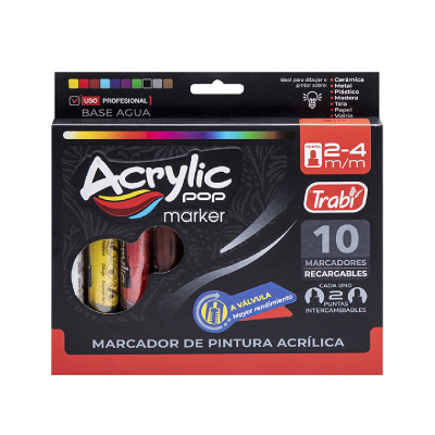 Marcador Acrylic Pop 2 - 4 Mm X 10 Colores