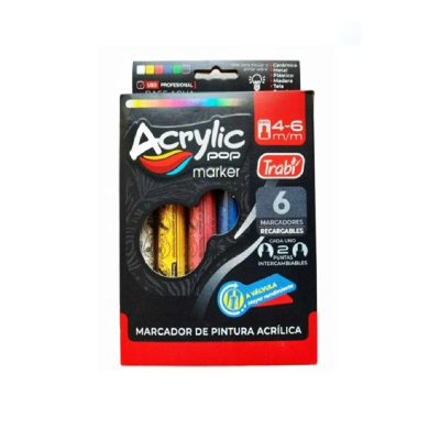 Marcador Acrylic Pop 4 - 6 Mm X 6 Colores