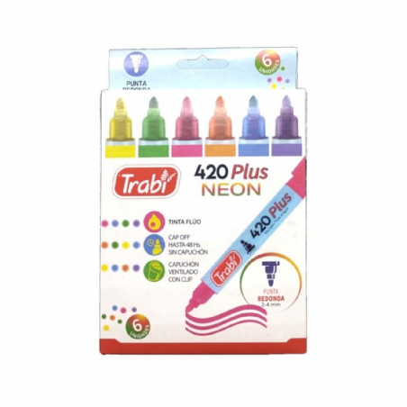Marcador Al Agua 420 Plus 2 - 4 Mm X 6 Colores Neón