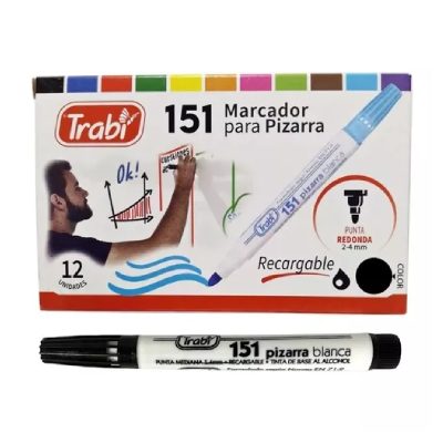 Marcador 151 Para Pizarra Negro Recargable X 12 Unidades