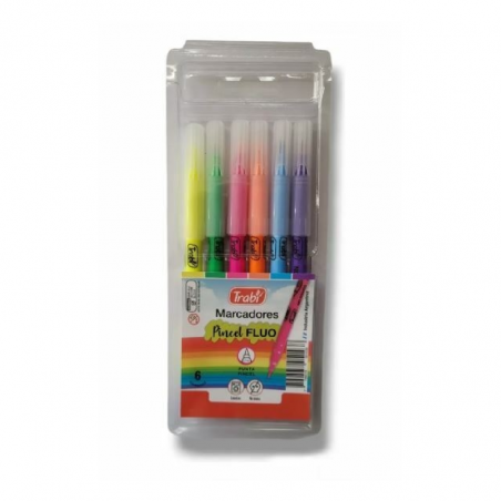 Marcador Punta Pincel X 6 Colores Fluo