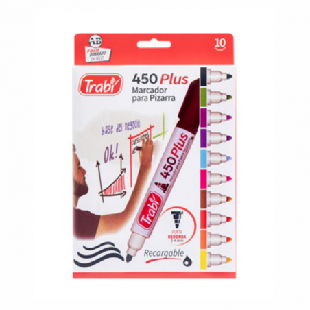 Marcador Para Pizarra 450 Plus Recargable 2 - 4 Mm X 10 Colores