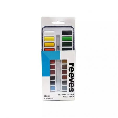 Set Acuarela Metal Tin X 24 Pastillas + 1 Pincel Tanque De Agua