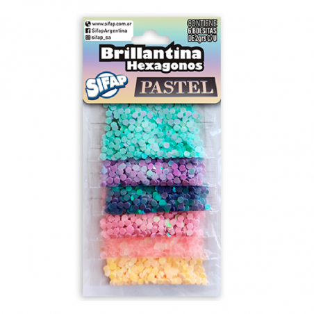 Brillantina Hexagonal Pastel Blíster X 6 Bolsitas