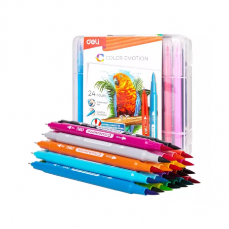 Marcador Doble Punta Pincel - Microfibra X 24 Colores