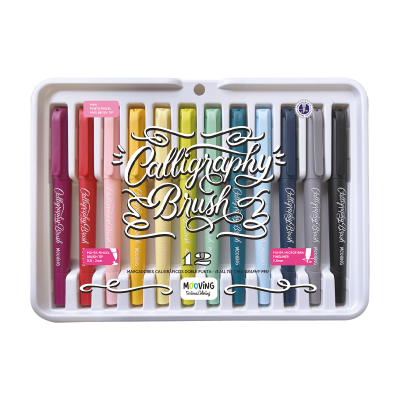 Marcador Caligráfico Doble Punta Pincel / Microfibra X 12 Colores