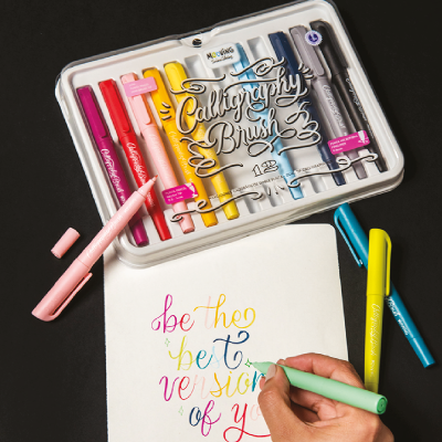 Marcador Caligráfico Doble Punta Pincel / Microfibra X 12 Colores - Imagen 3